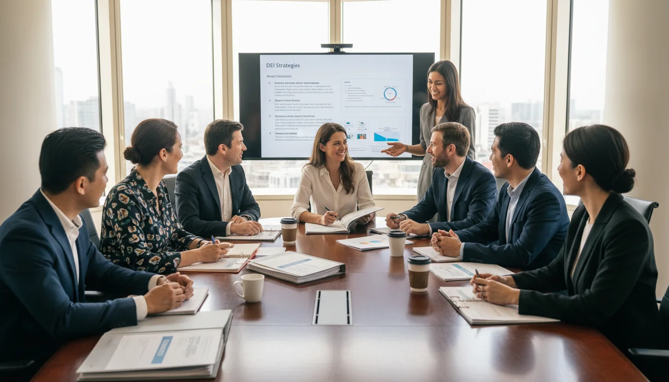 Inclusive team meeting discussing equity strategies