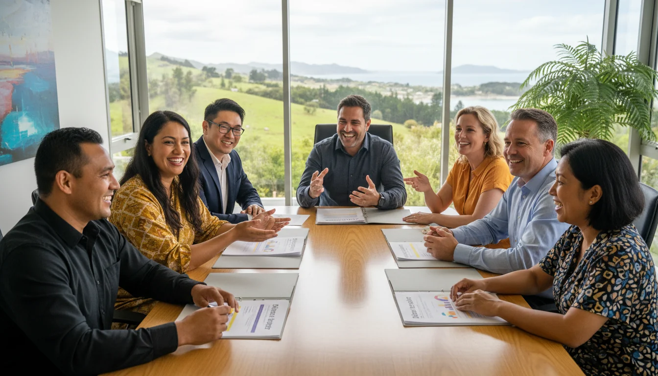 Diverse professionals reviewing policy documents