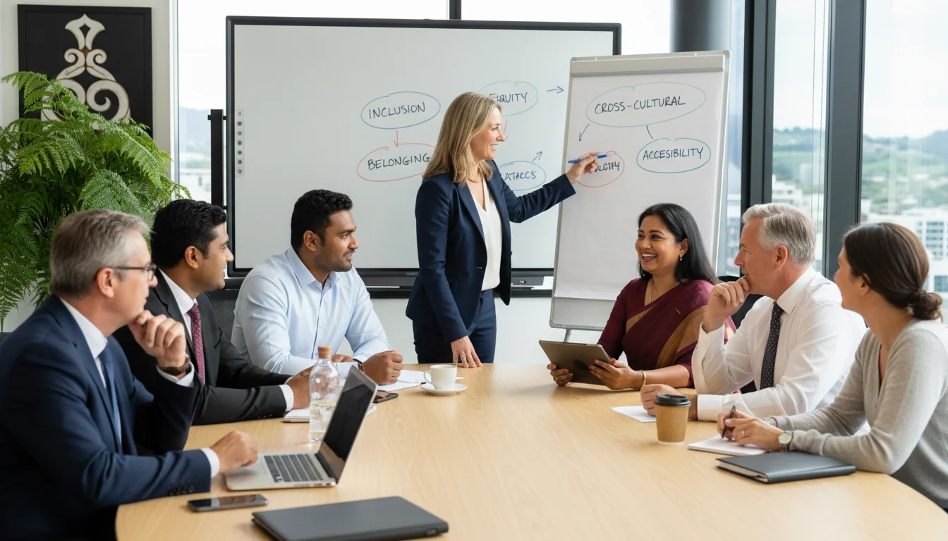Inclusive team meeting in NZ workplace