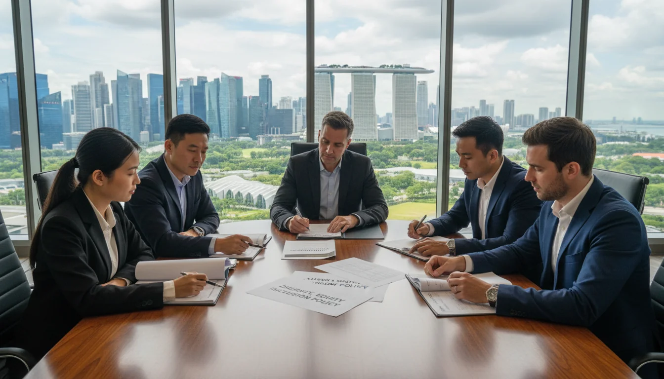 Diverse professionals reviewing DEI documents