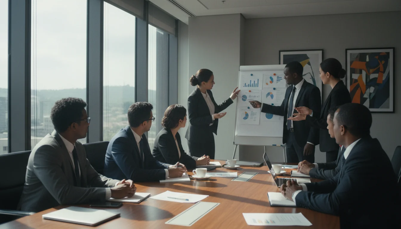 Corporate team discussing employment equity strategies