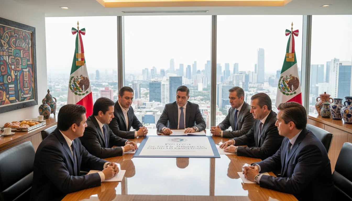 Diverse professionals reviewing DEI policy