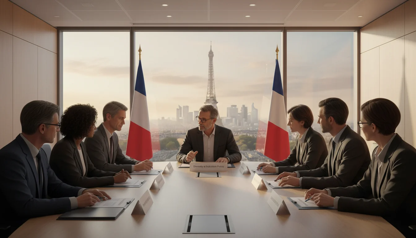 Diverse corporate team meeting in France