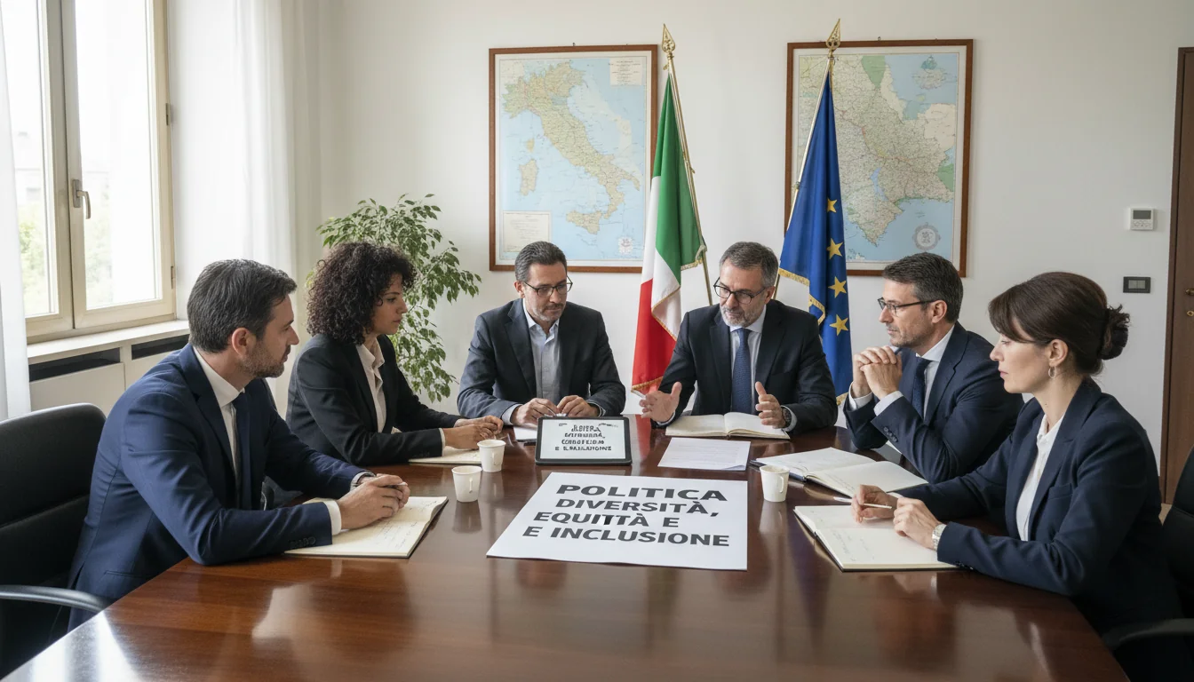 Diverse professionals reviewing DEI policy