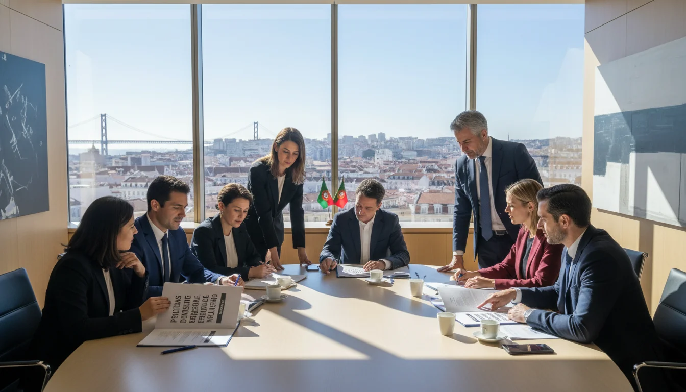 Diverse professionals reviewing corporate documents