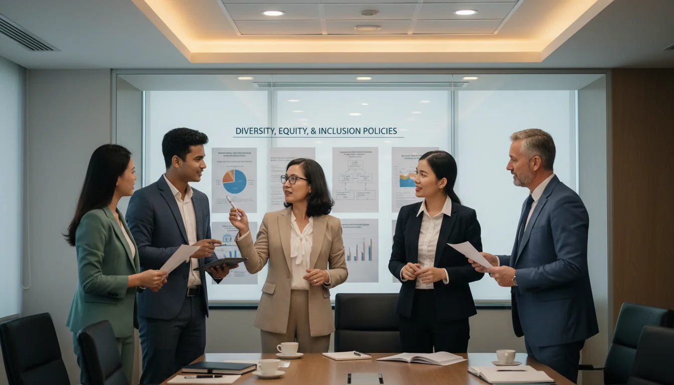 Inclusive team meeting discussing DEI policies in Vietnam.