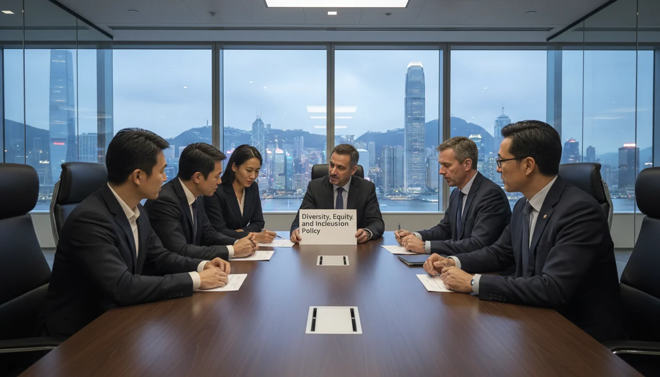 Diverse professionals reviewing corporate policy