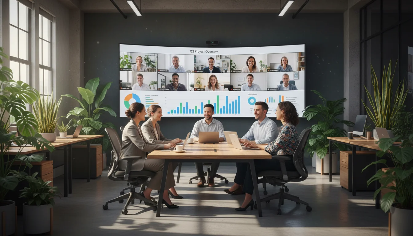 Team collaborating via video conference