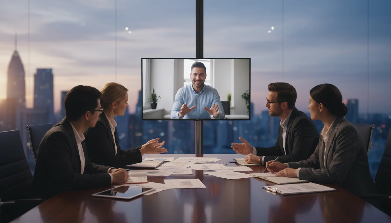 Hybrid office meeting with colleagues