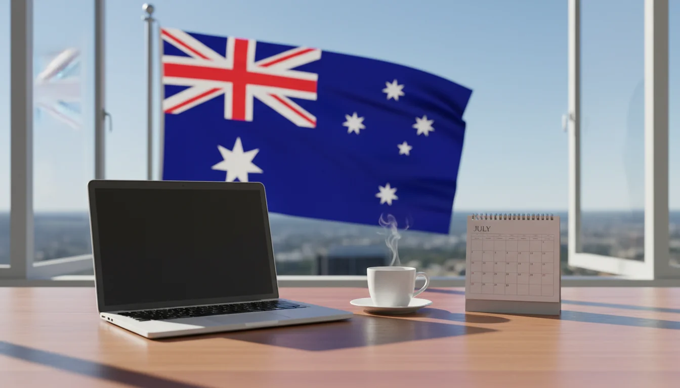 Australian flag with remote work symbols