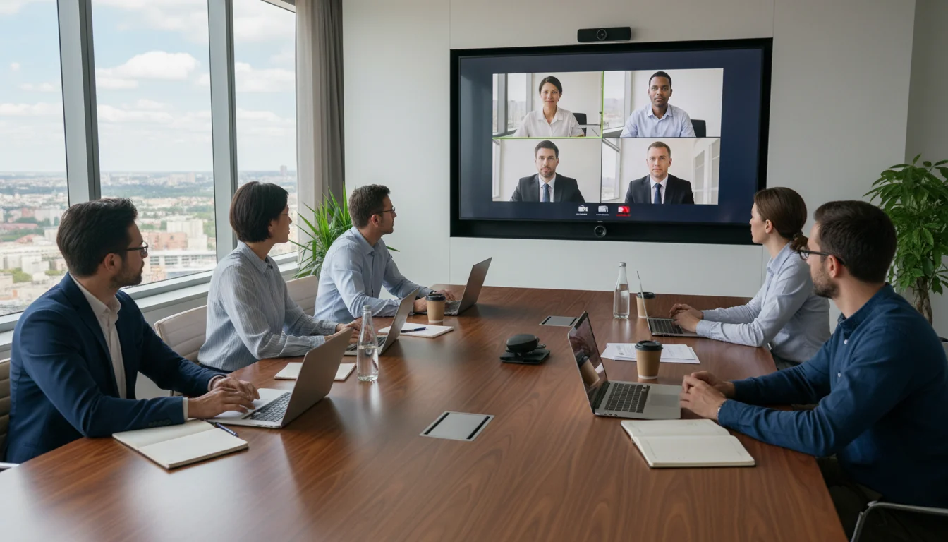 Team hybrid meeting in conference room