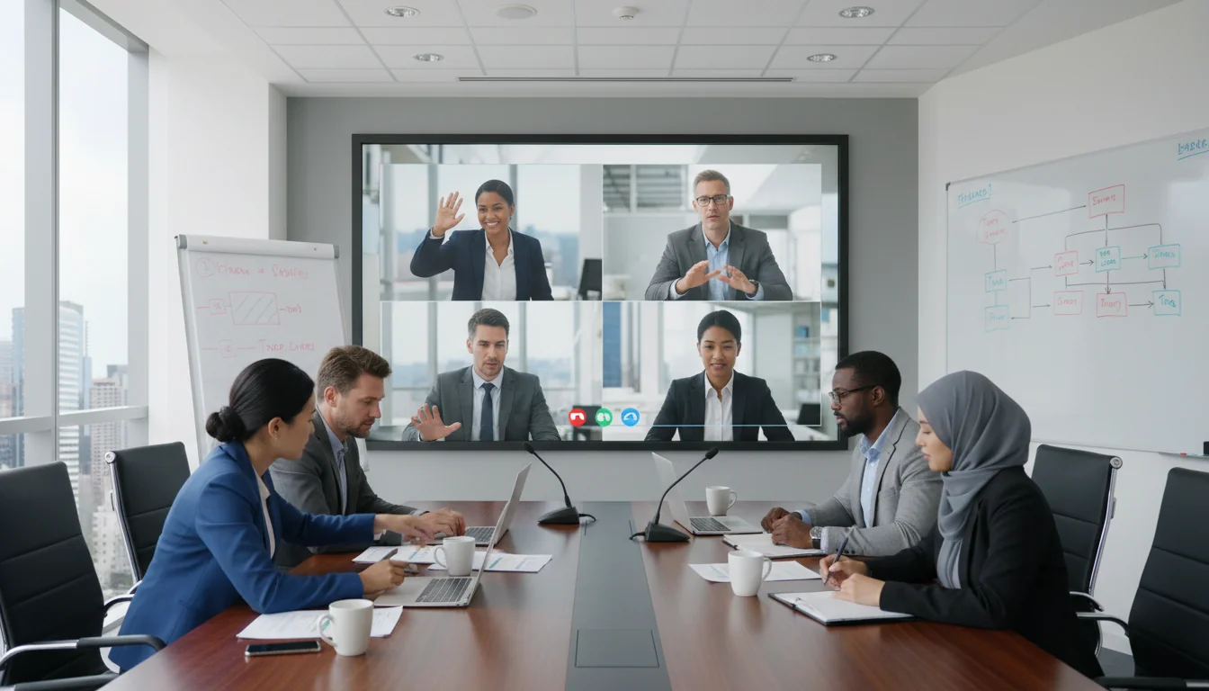 Team hybrid meeting in conference room