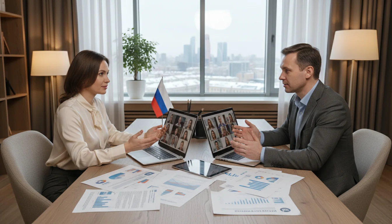 Russian office workers in remote meeting