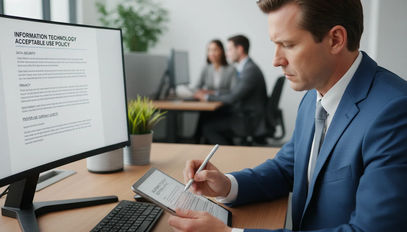 Employee signing digital policy agreement