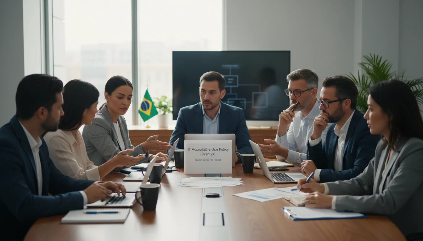 Professional team discussing IT policy