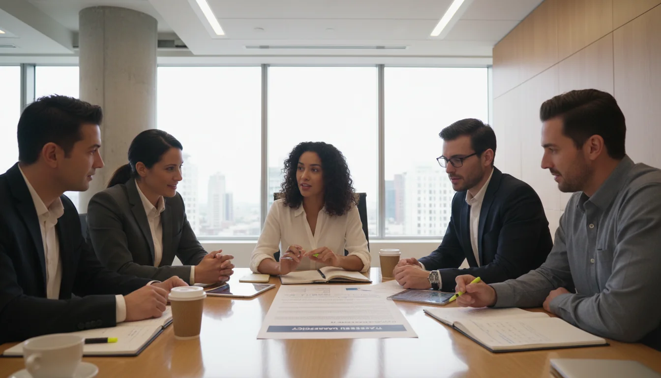 Team reviewing IT policy document