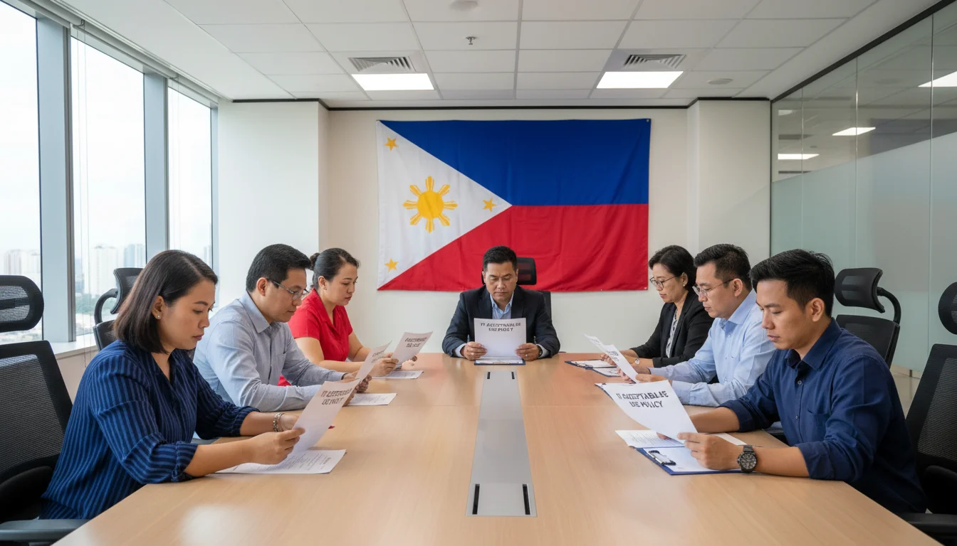 Office workers reviewing IT policy