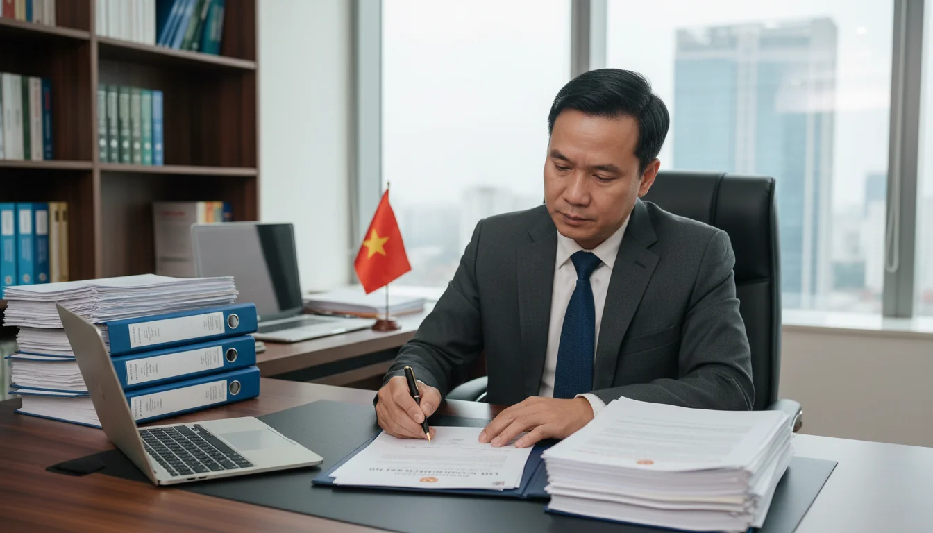 Legal expert signing policy document.