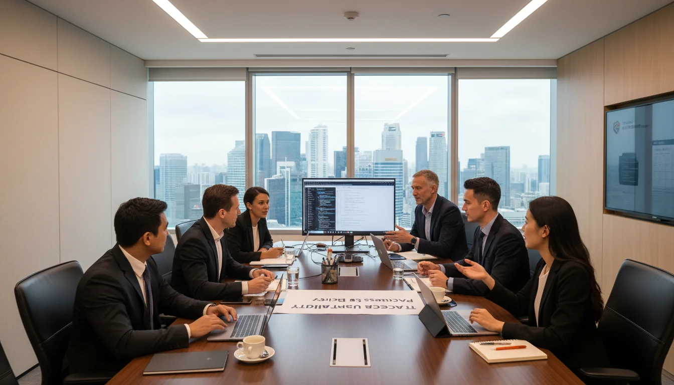 Corporate office with IT policy documents