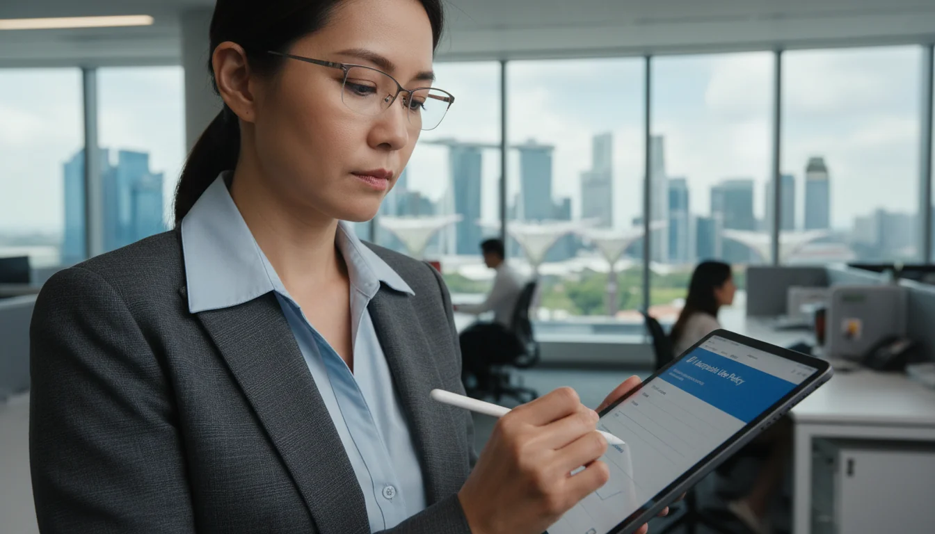 Employee signing digital policy agreement