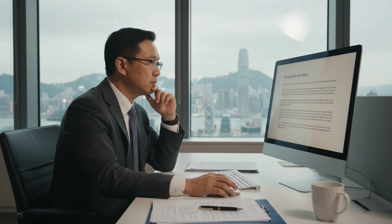 Professional reviewing IT policy document