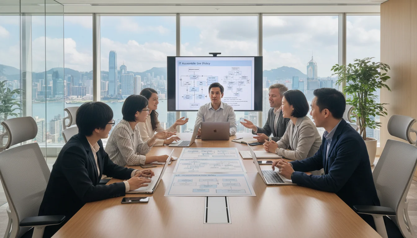 Team discussing policy compliance