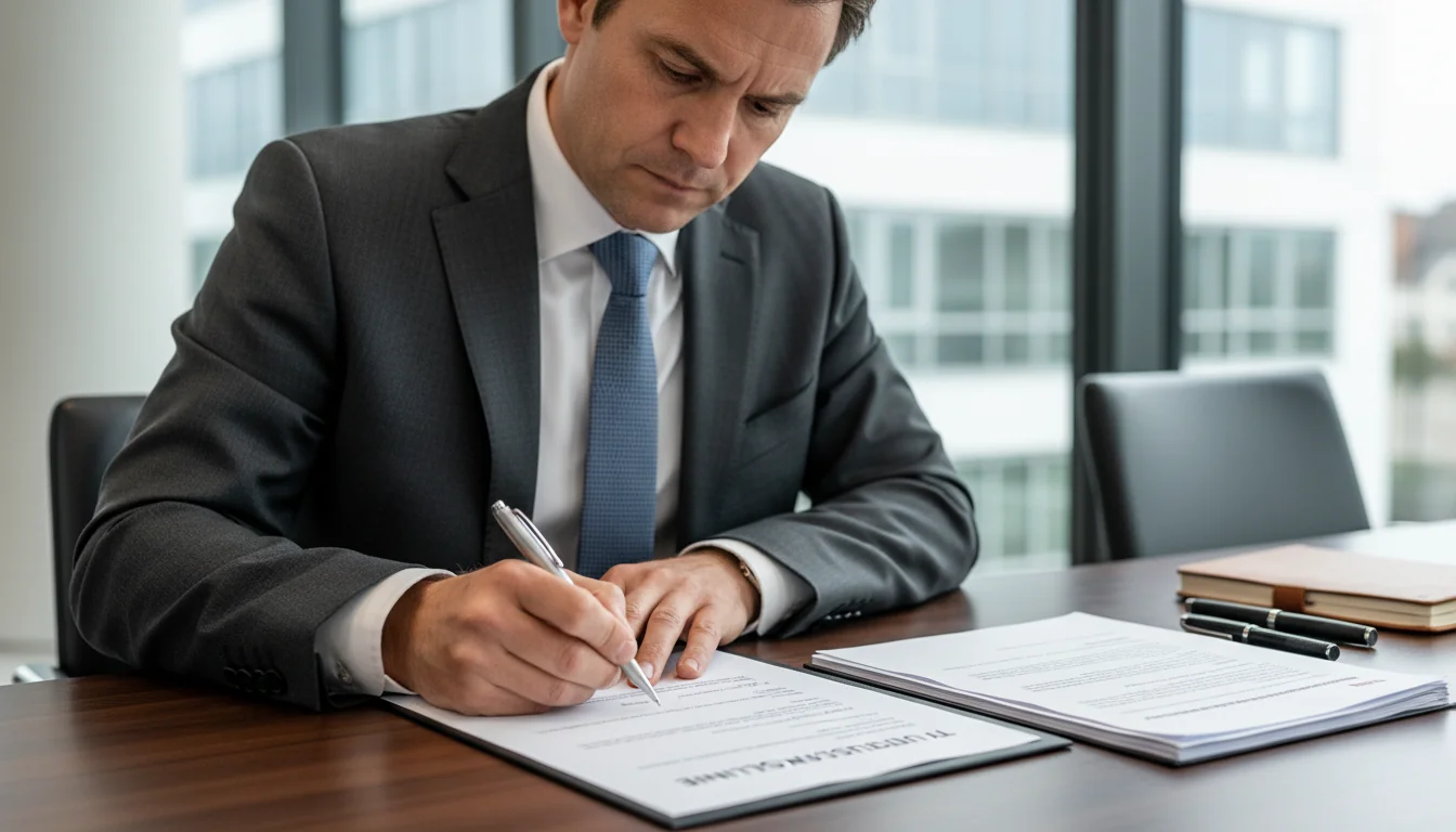 Adult employee signing IT policy agreement
