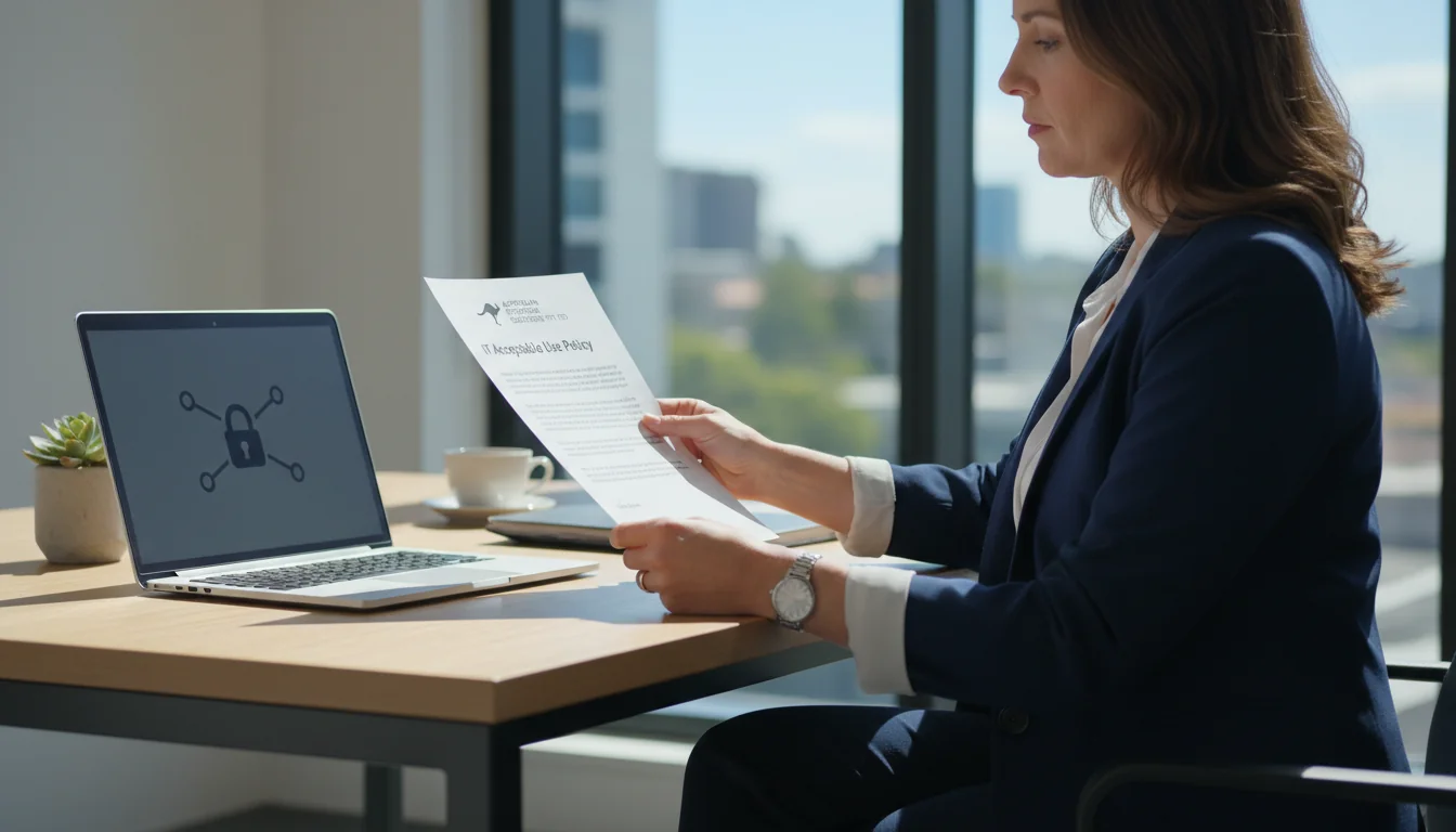 Corporate employee reading IT policy