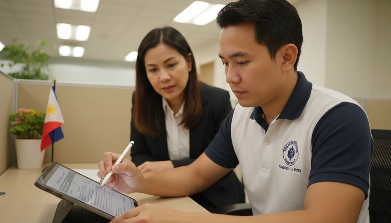 Employee signing IT policy agreement form.
