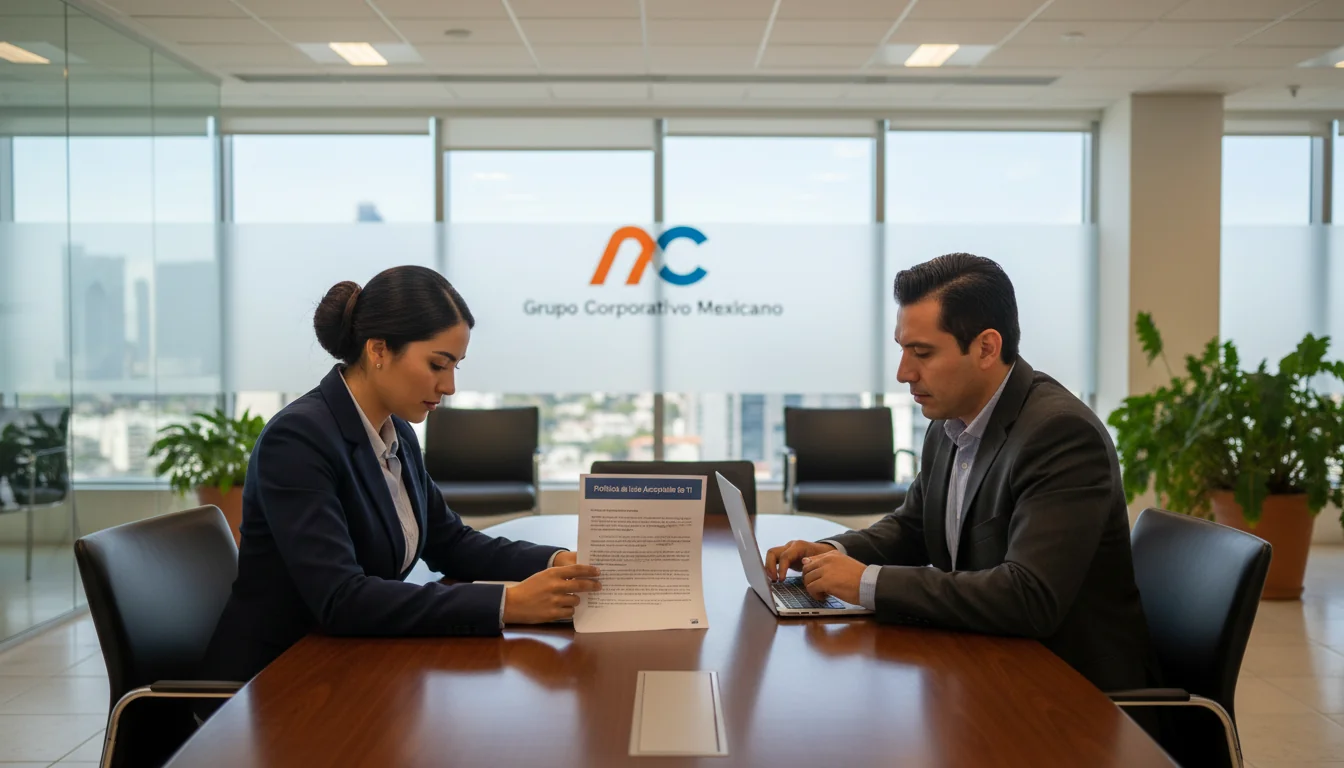 Mexican office workers reviewing IT policy