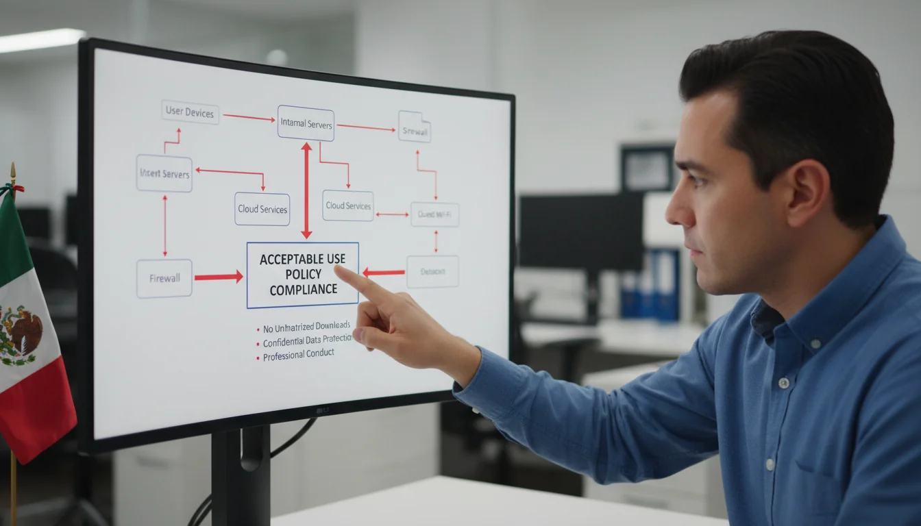 Secure corporate network diagram on screen
