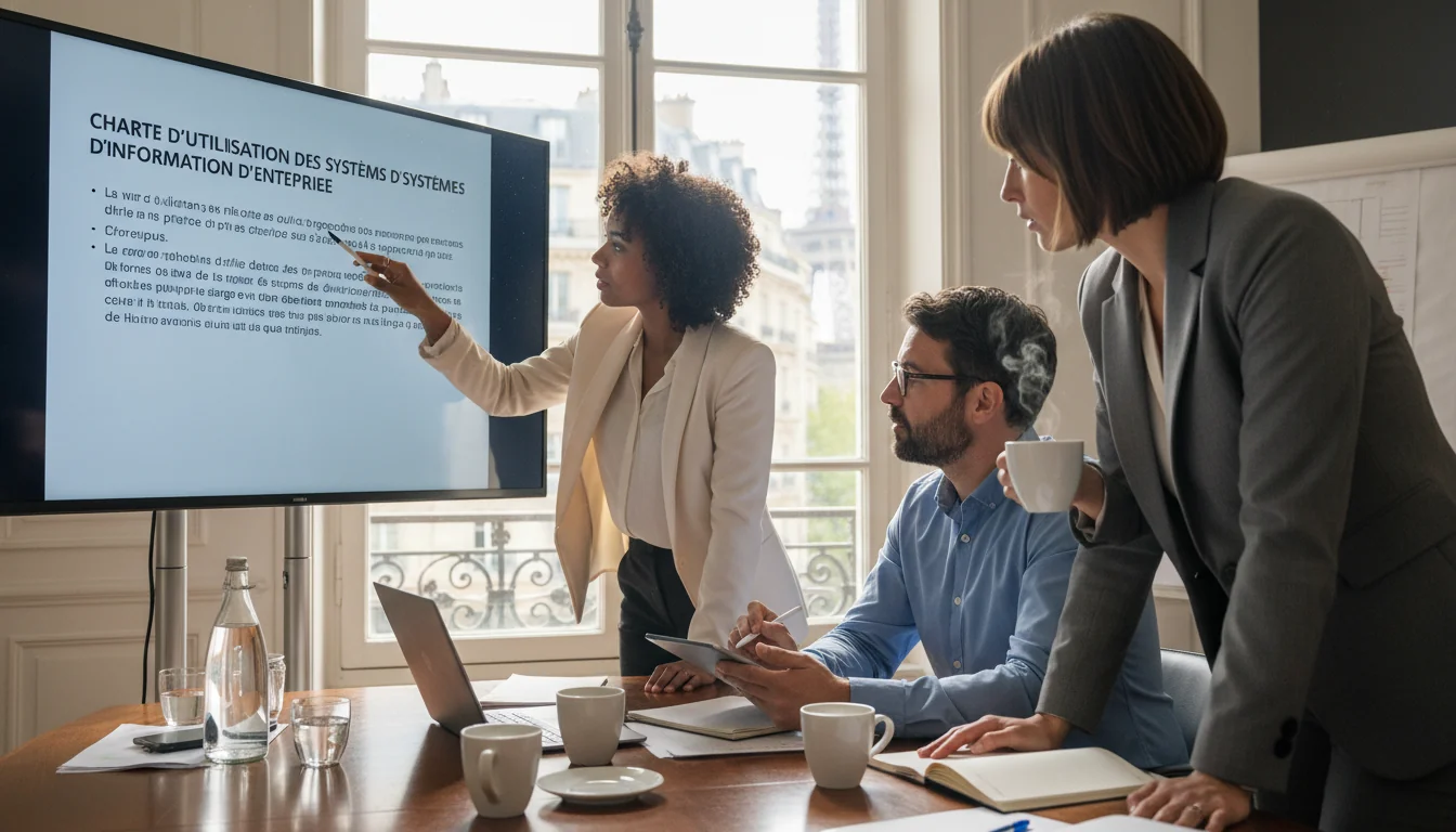 Team reviewing corporate information policy