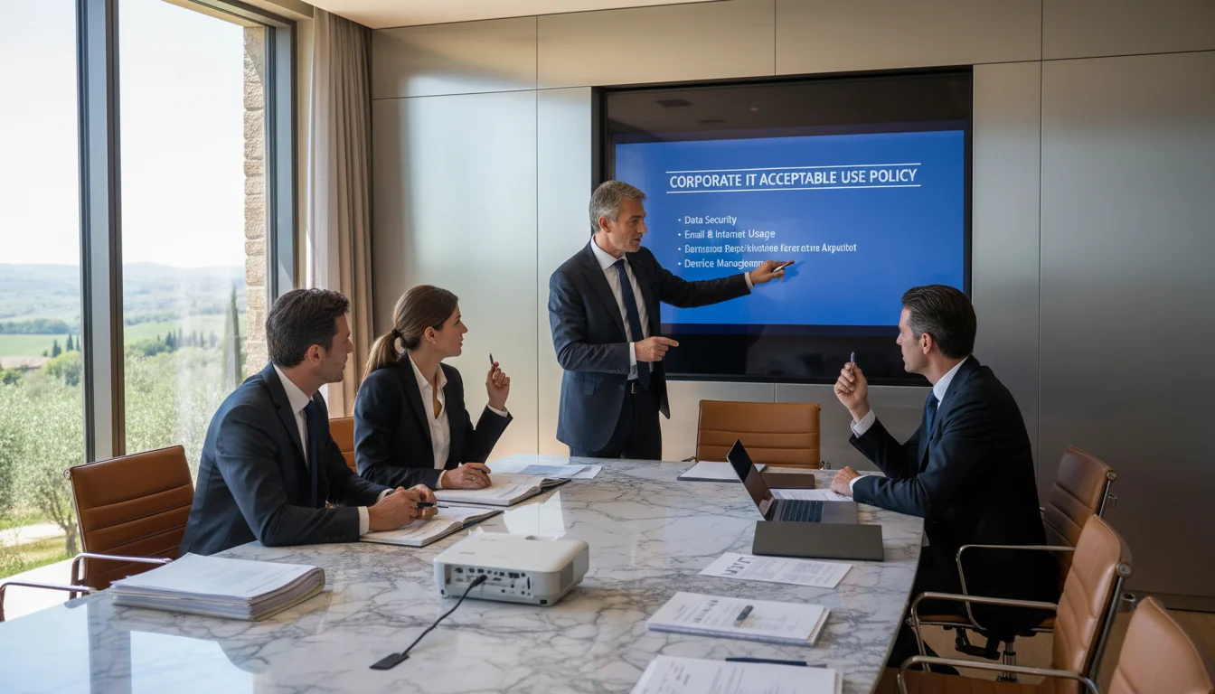 Business meeting discussing IT usage rules