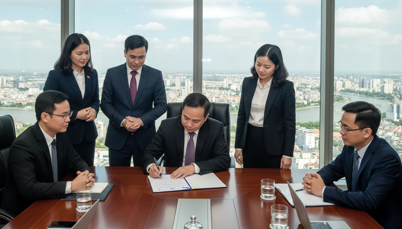 Signing acceptable use policy agreement in Vietnam