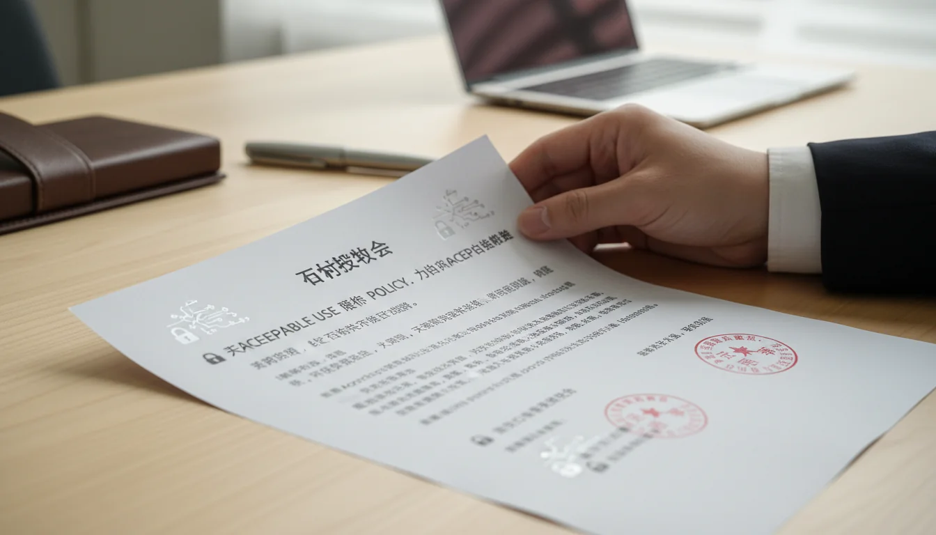 Digital security icons on Chinese contract