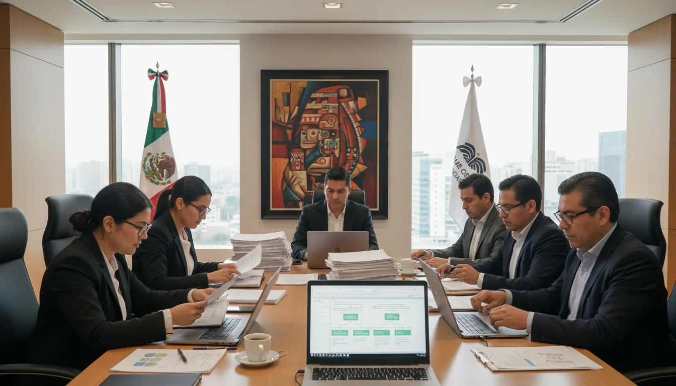 Professional team reviewing data compliance documents.