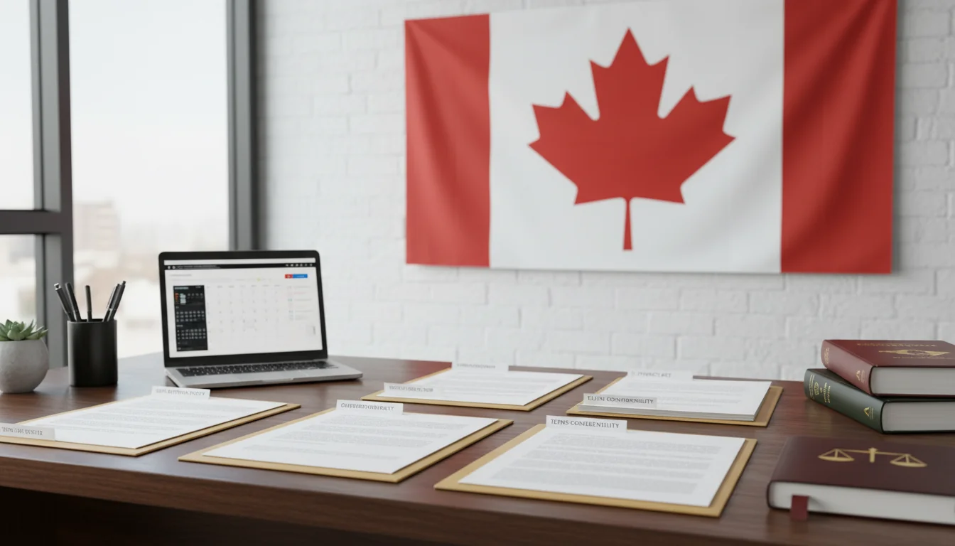 Canadian flag with legal documents