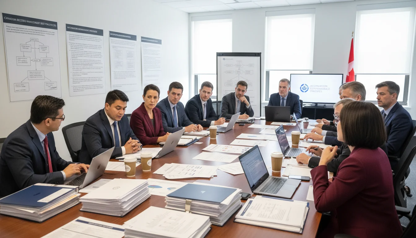 Team discussing records policy