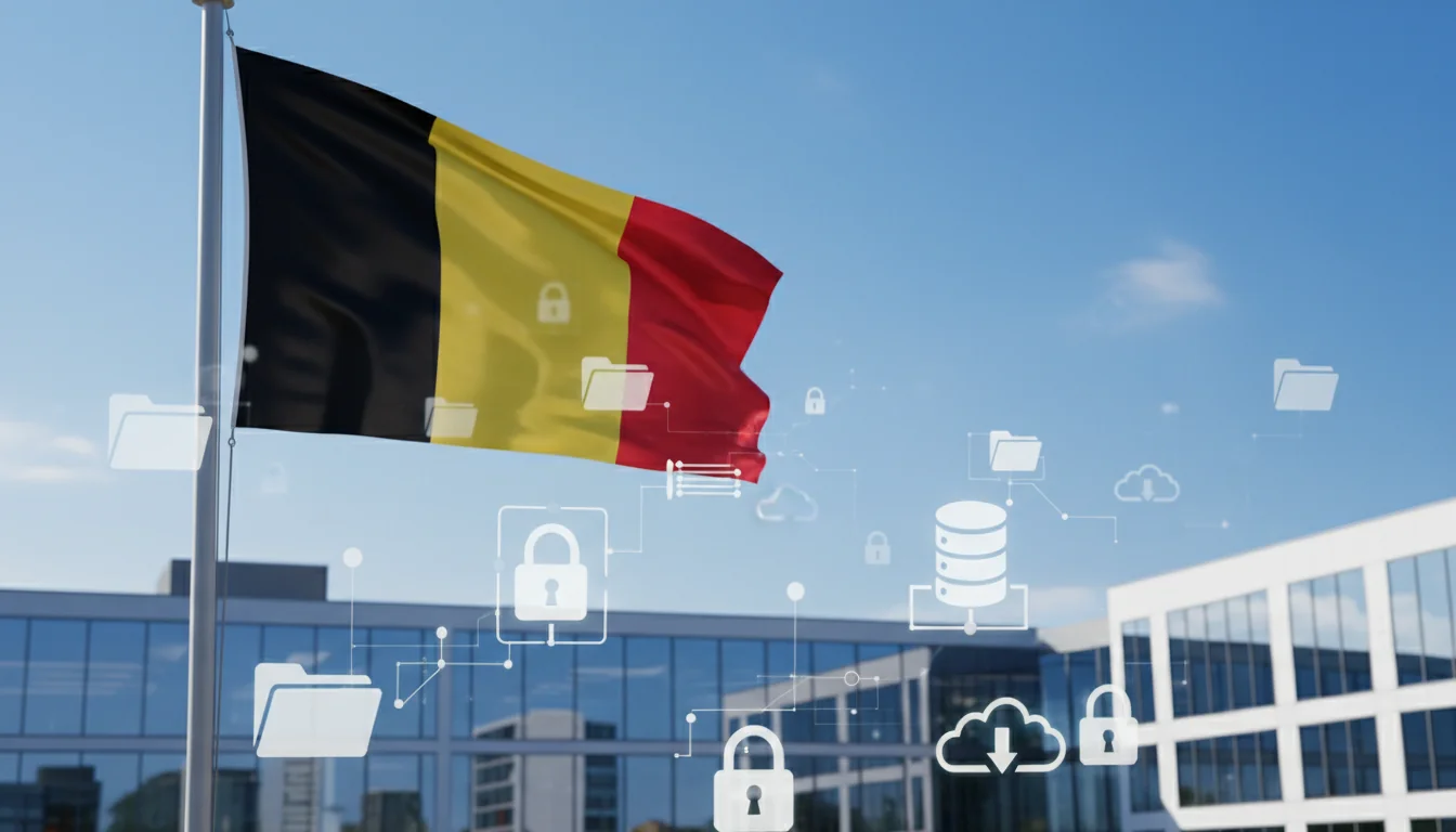 Belgian flag with data archive icons
