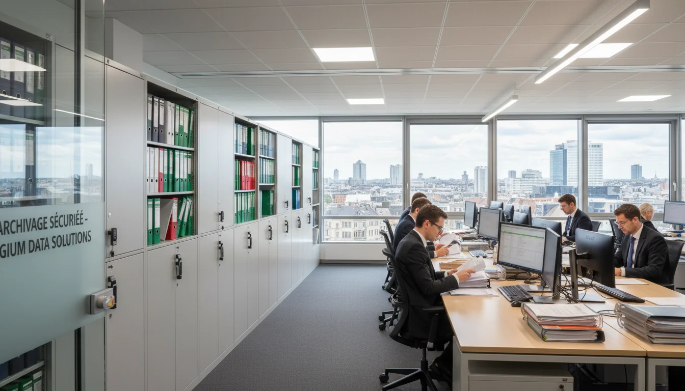 Corporate office with document filing cabinets