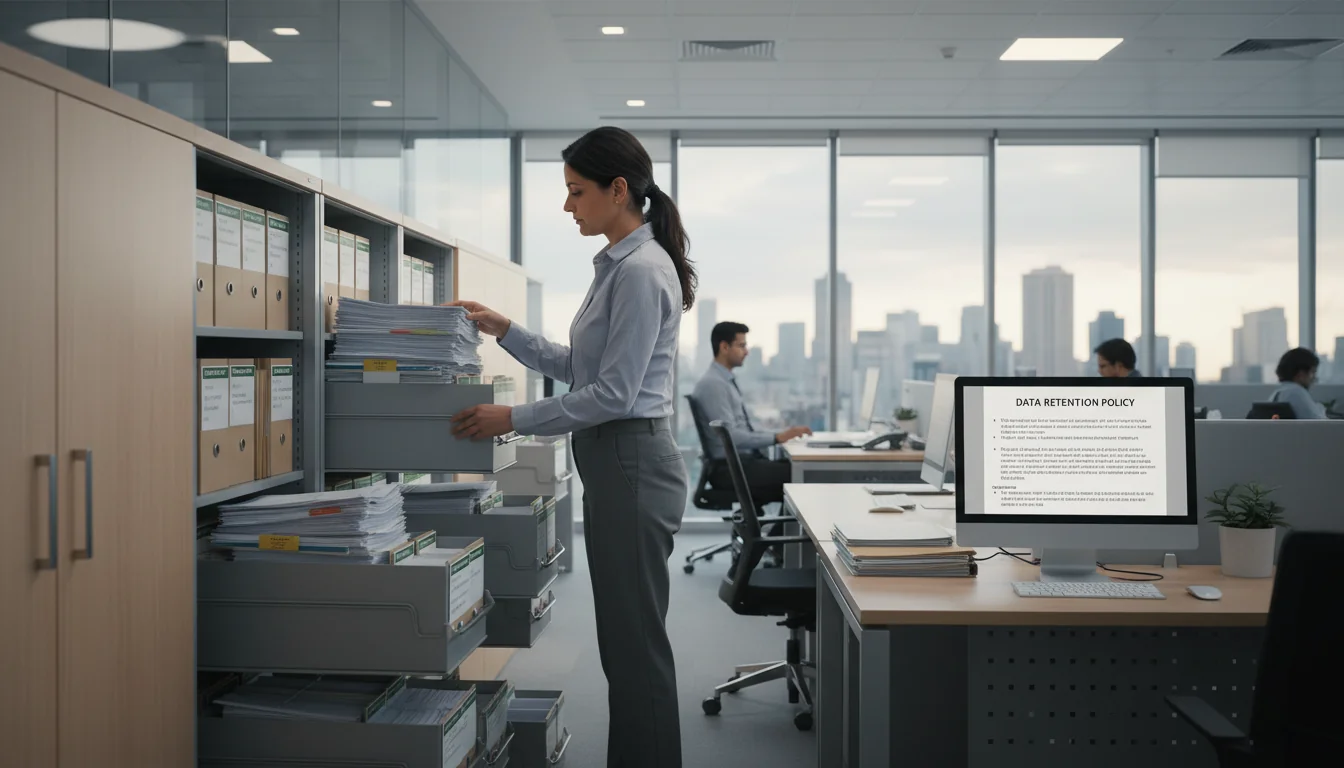 Corporate filing documents in office.