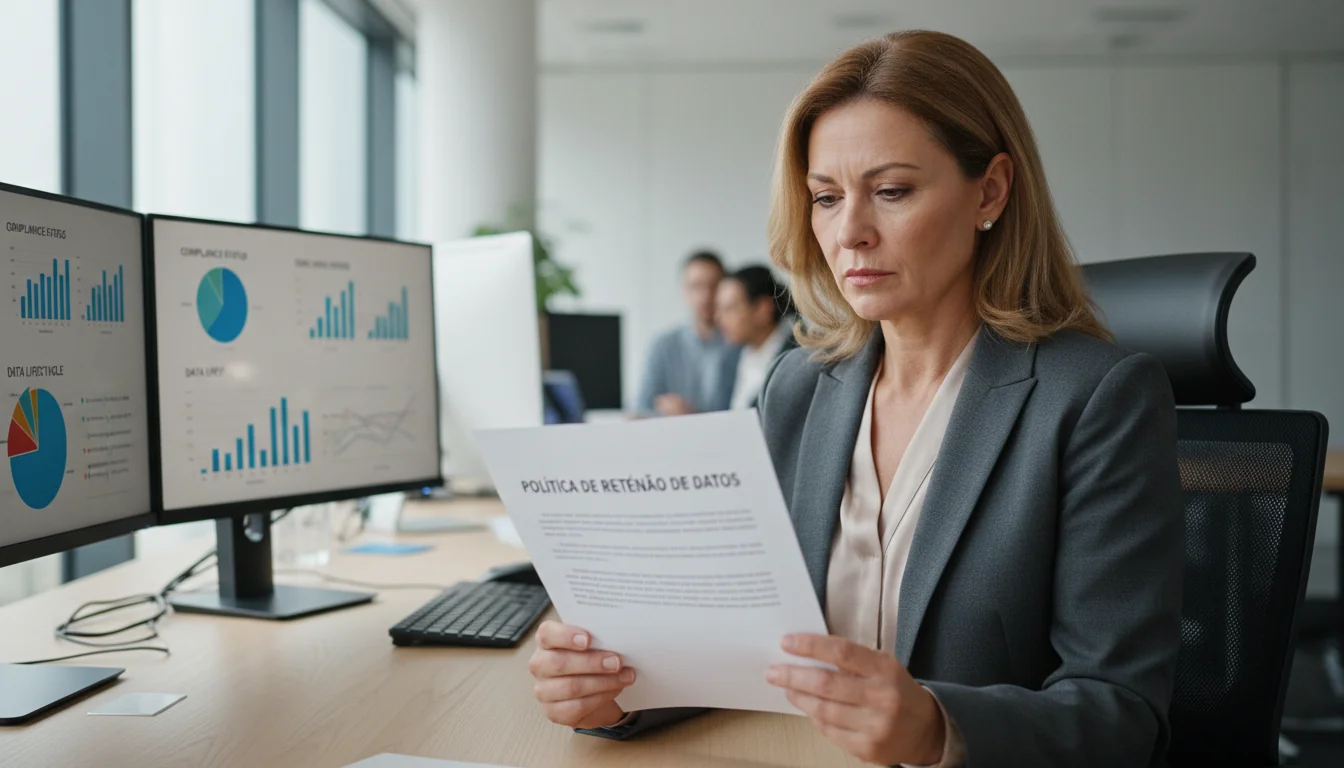 Businesswoman reviewing data retention policy