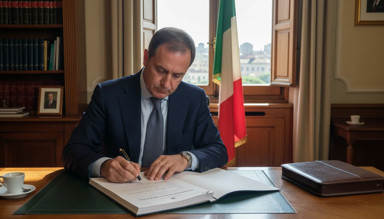 Italian official filing a report form