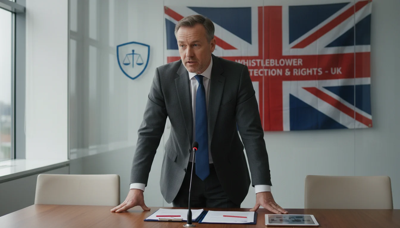 Whistleblower speaking confidently in office