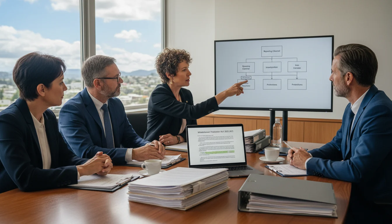Group of adults discussing whistleblower rights