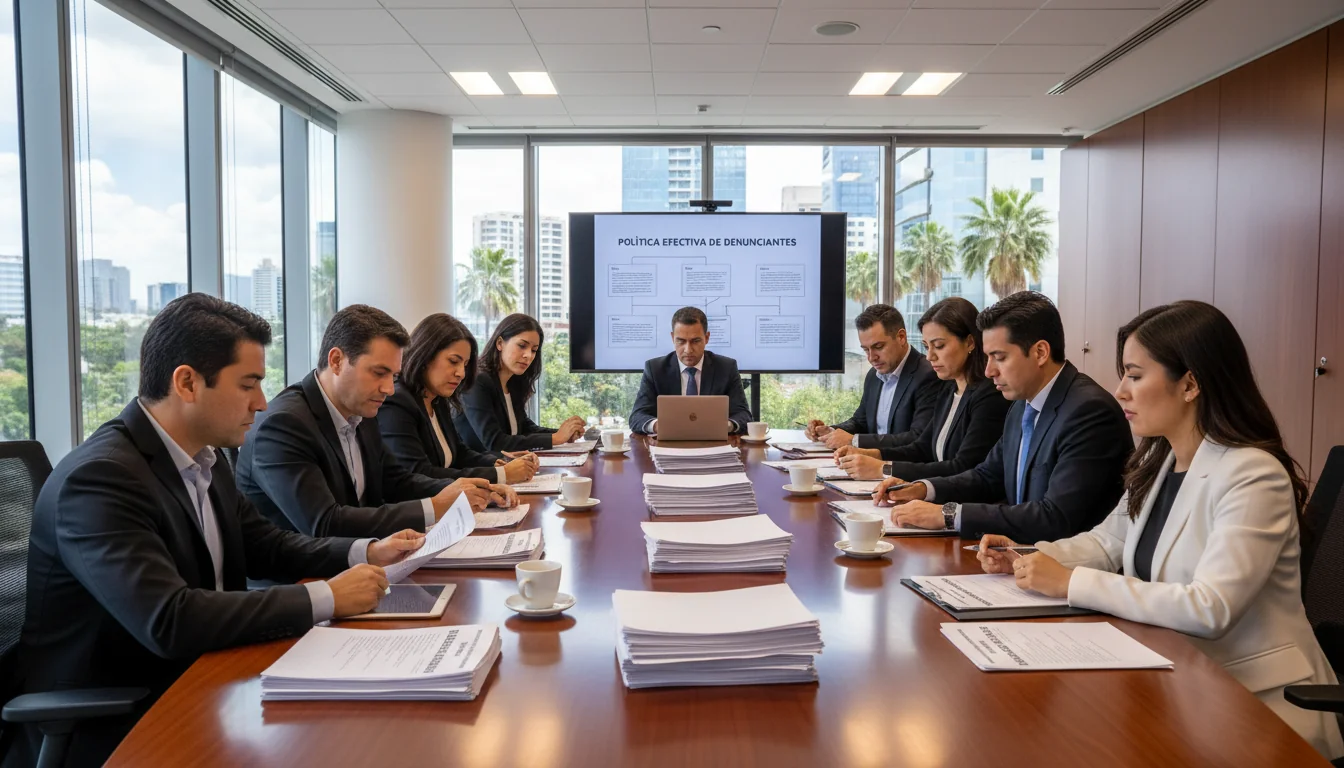 Diverse team discussing compliance policy