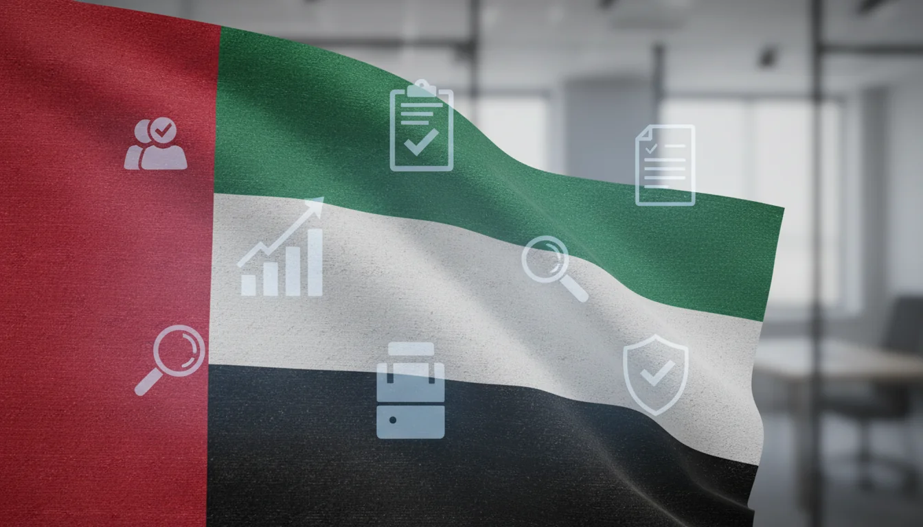 UAE flag with corporate compliance icons