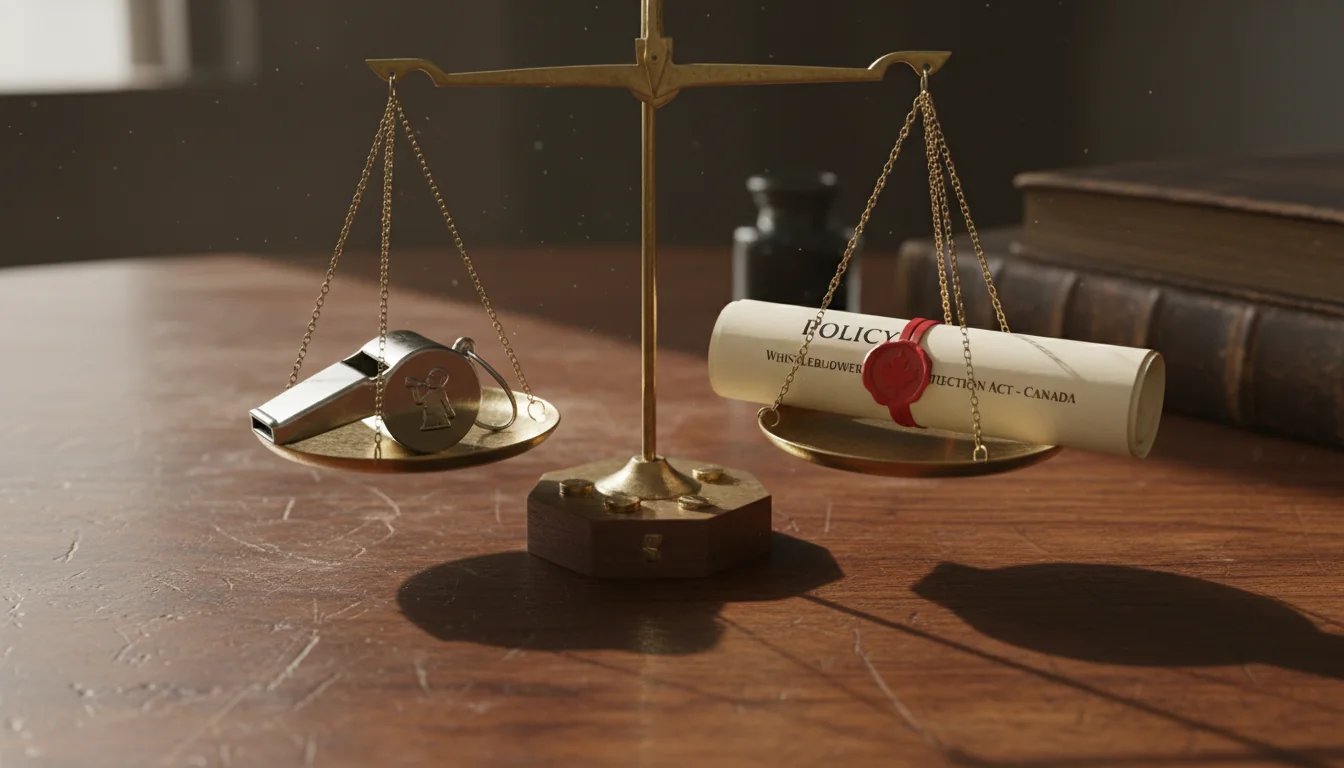 Canadian legal scales with whistleblower symbol