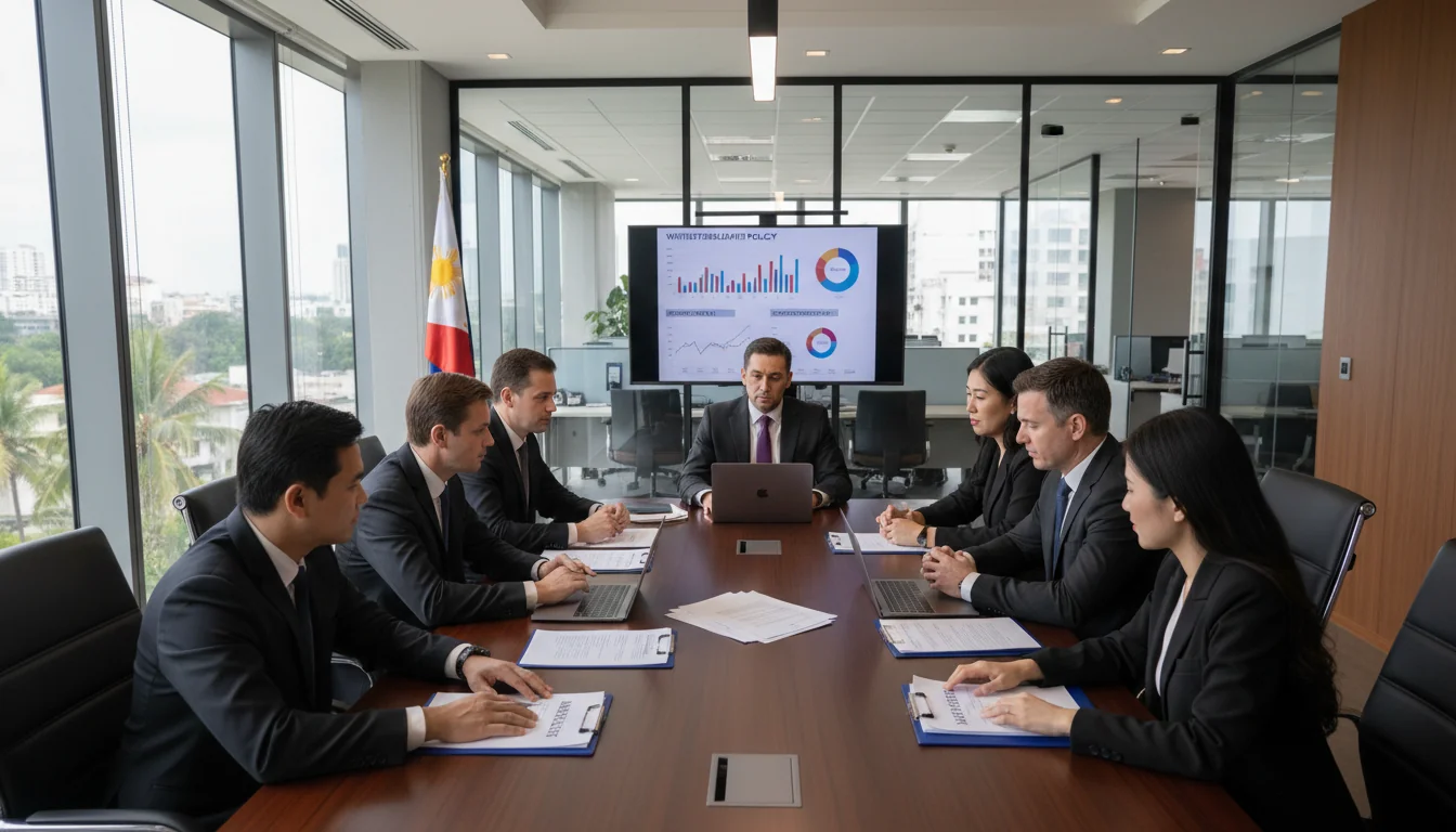 Corporate team discussing whistleblower guidelines