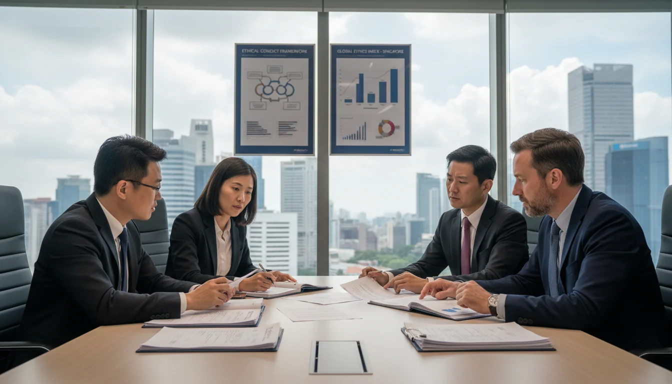 Team discussing corporate ethics guidelines